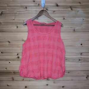 FLAX Coral Pink Textured Linen Blend Sleeveless Tank Top Lagenlook Large
